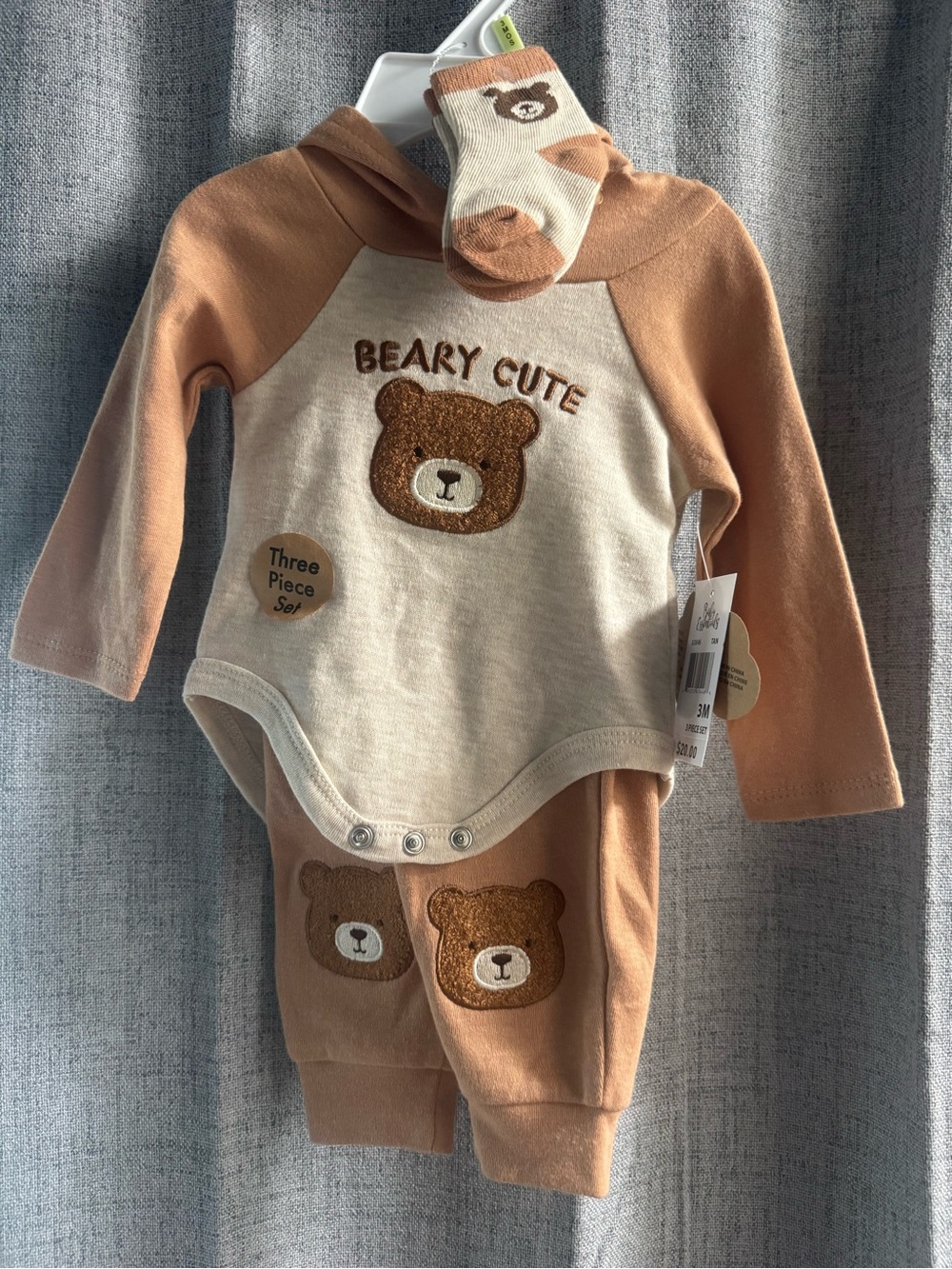 Baby Essentials Tan and Cream 3-Piece Baby Bottoms Set